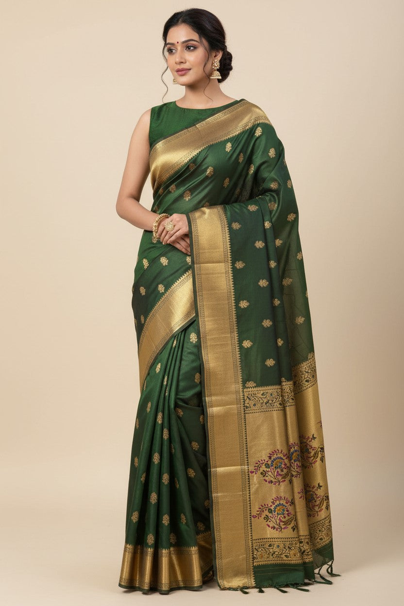 Handcrafted Pure Silk Katan South Indian Woven Silk Saree - View 4 | Rangoli