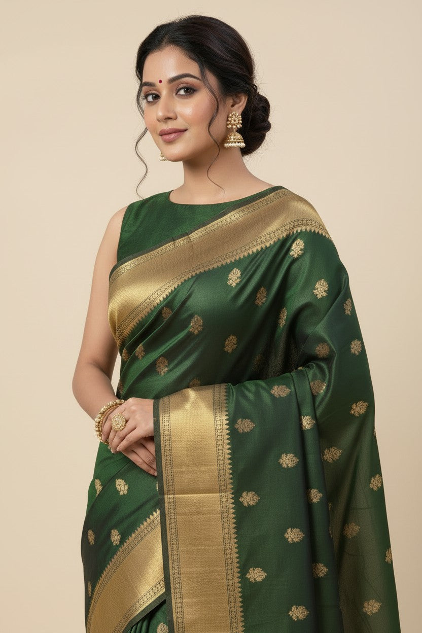 Handcrafted Pure Silk Katan South Indian Woven Silk Saree - View 6 | Rangoli