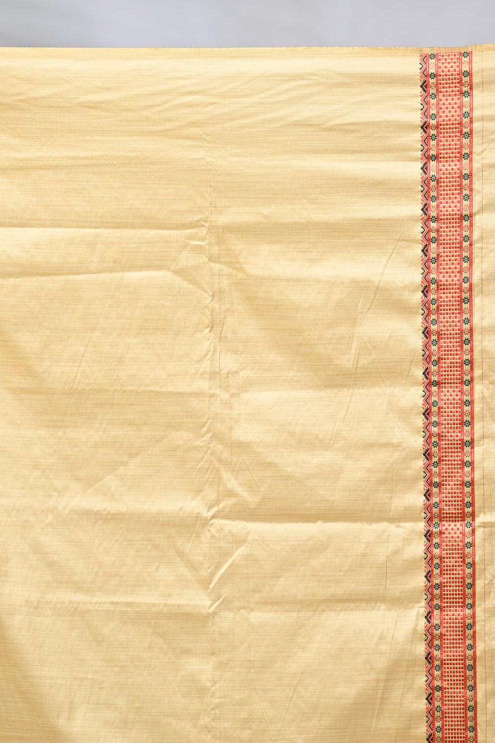 Beige & Red Silk Katan Sarees