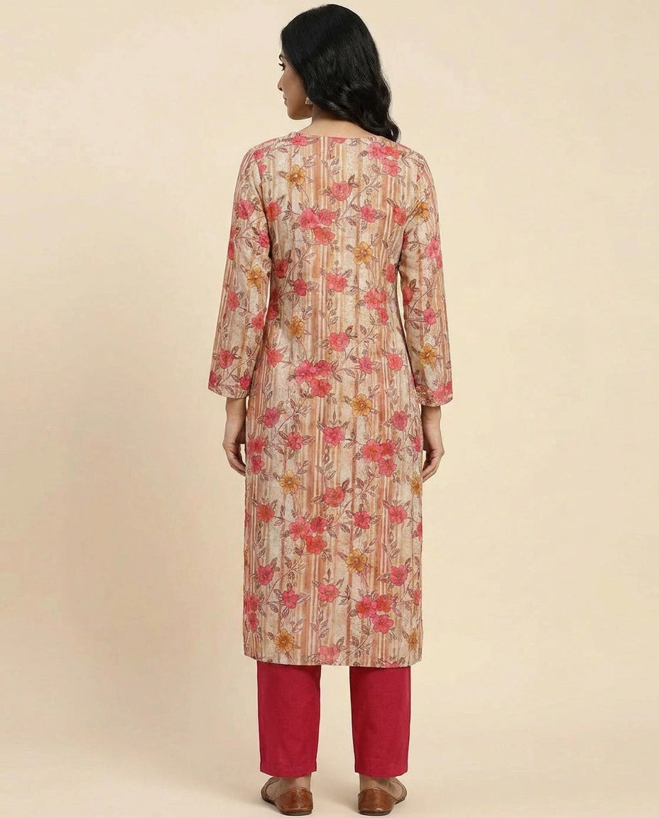 Grey Pink Muslin Kurti with Bottom for Casual Wear