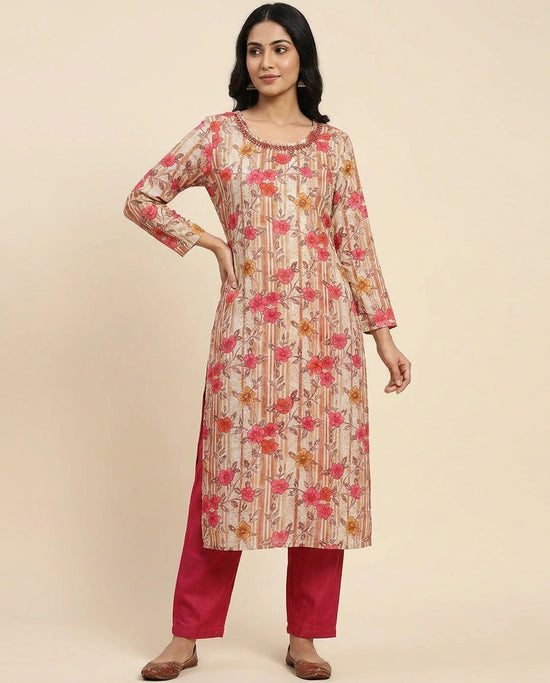 Grey Pink Muslin Kurti with Bottom for Casual Wear