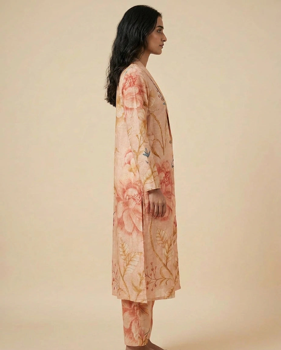 Peach Muslin Co-ord Set for Casual and Daily Wear