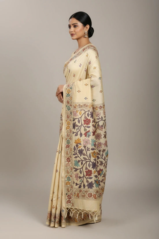 Handcrafted Tussar Silk Katha Stitch Embroidery Saree - silk Indian ethnic wear by Rangoli