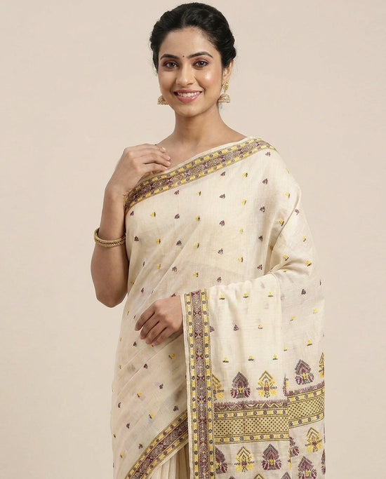 Cotton Bengal Saree with Woven Border - Rangoli India