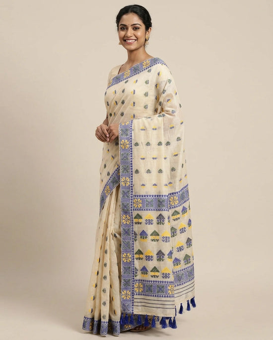 Cotton Bengal Saree with Woven Accents - Rangoli India