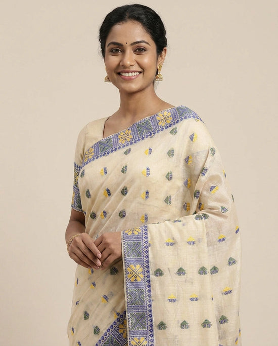 Cotton Bengal Saree with Woven Accents - Rangoli India
