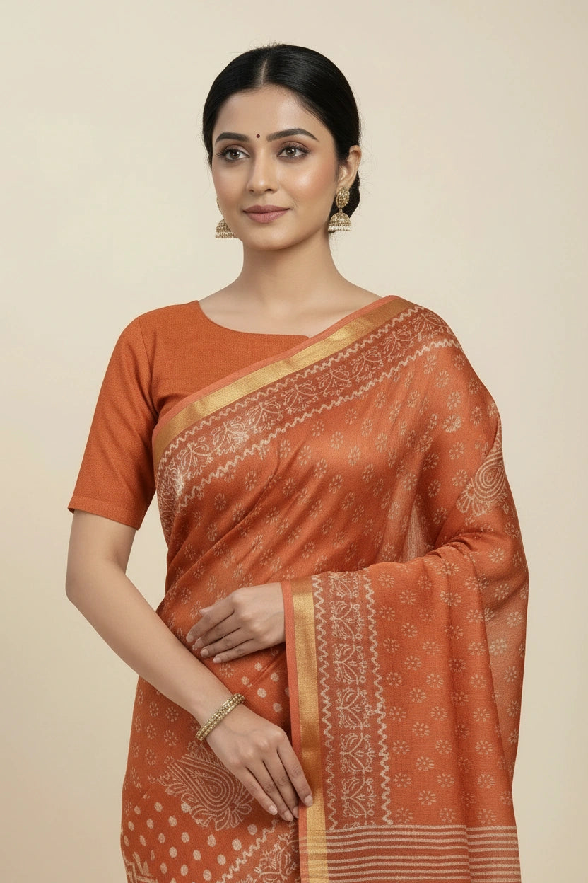 Handcrafted Pure Tussar Silk Printed Saree - Bottle Green | Rangoli