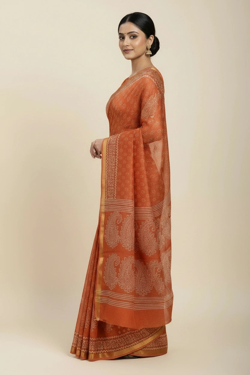 Handcrafted Pure Tussar Silk Printed Saree - Pista Green | Rangoli