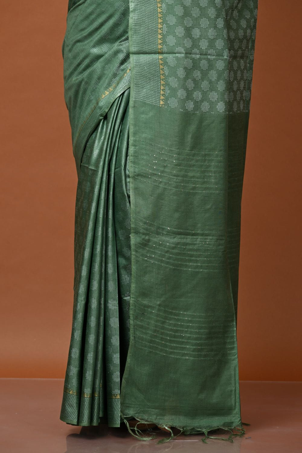 Green Tussar Silk Chapa Weave Saree