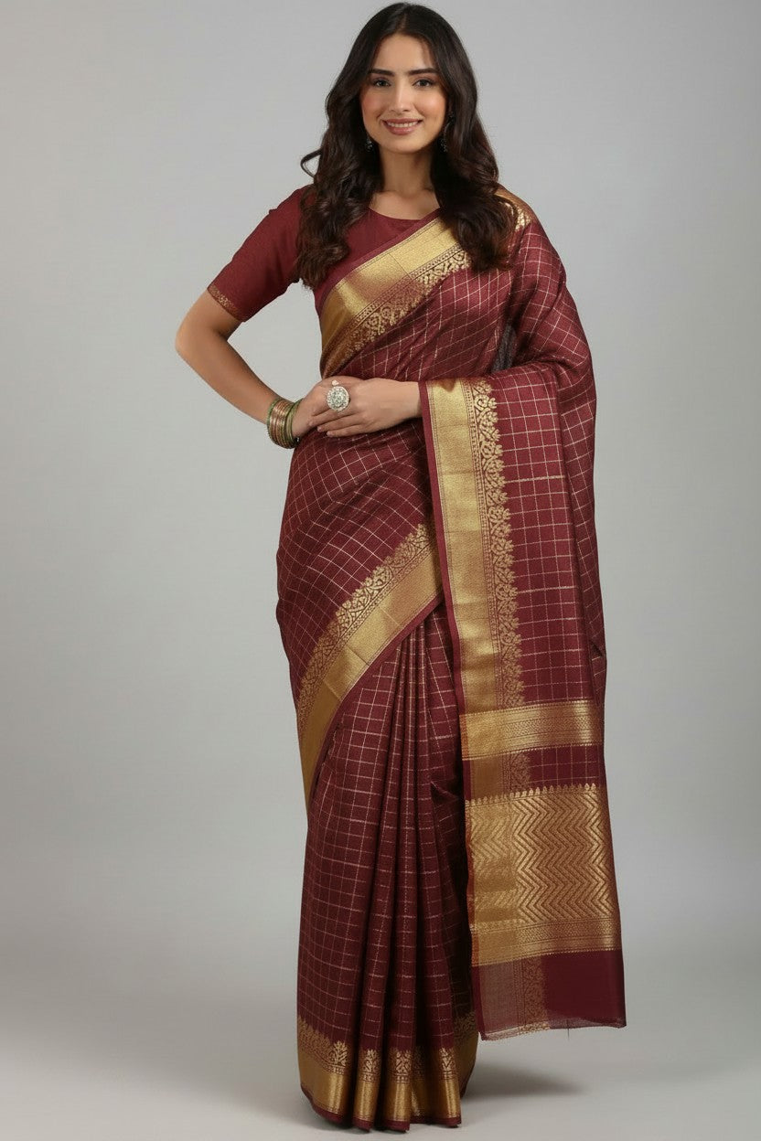 Handcrafted Pure Tussar Silk Chapa Weave Handloom Saree - Royal Blue | Rangoli
