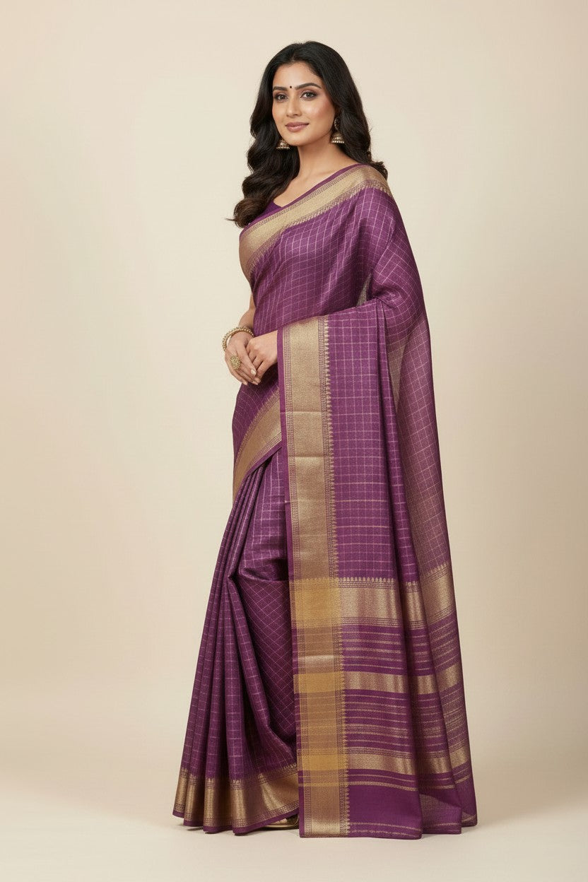 Handcrafted Pure Tussar Silk Chapa Weave Handloom Saree - Navy Blue | Rangoli