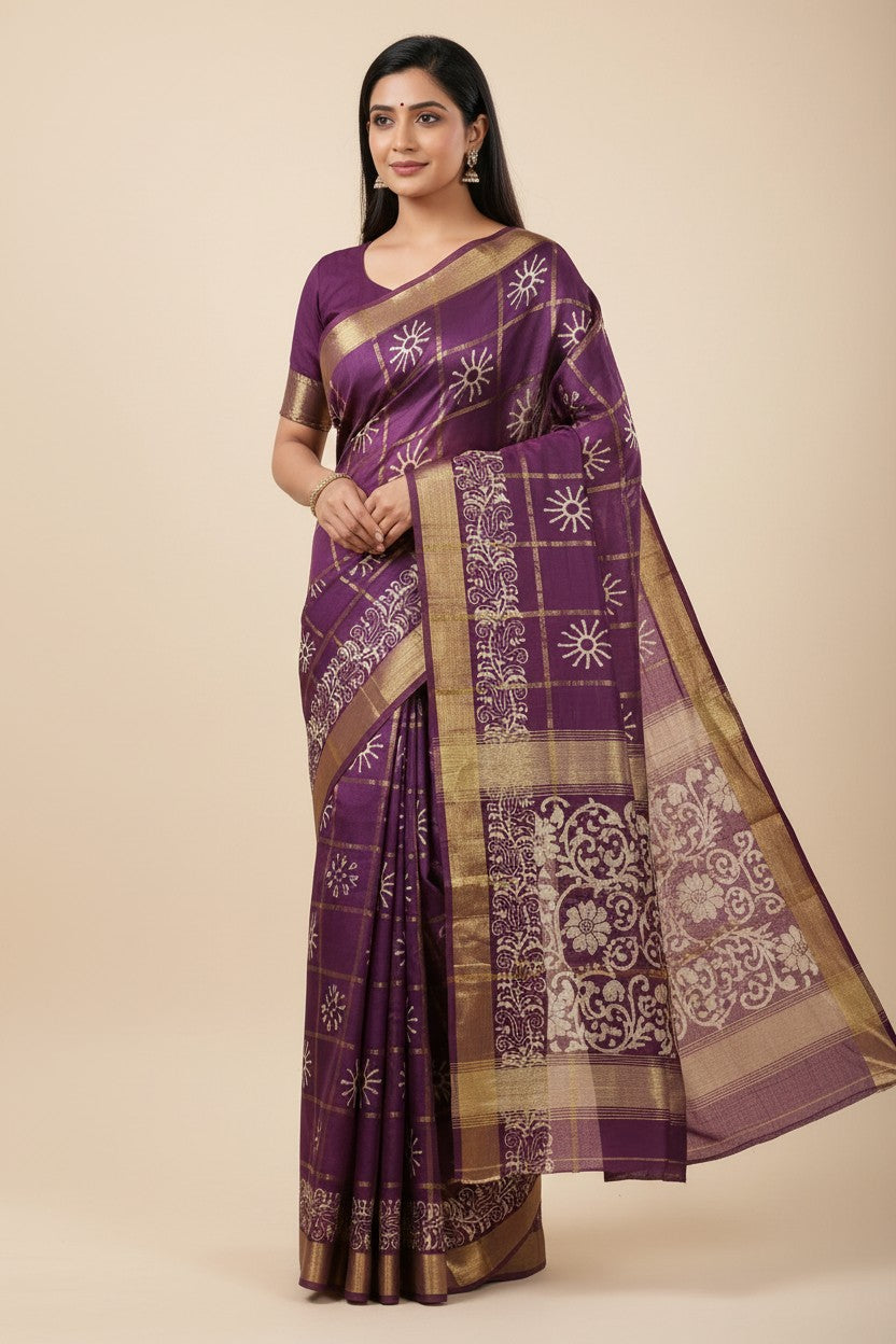 Handcrafted Pure Tussar Silk Printed Saree - Green | Rangoli