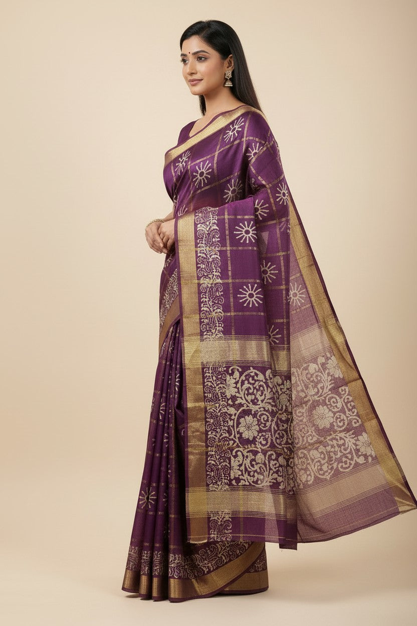 Handcrafted Pure Tussar Silk Printed Saree - Pista Green | Rangoli
