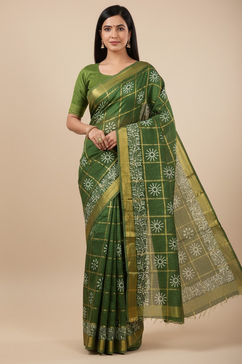 Handcrafted Pure Tussar Silk Printed Saree - Orange | Rangoli