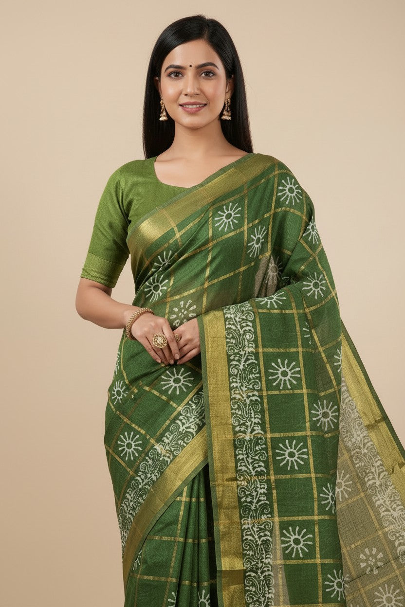 Handcrafted Pure Tussar Silk Printed Saree - Rani | Rangoli
