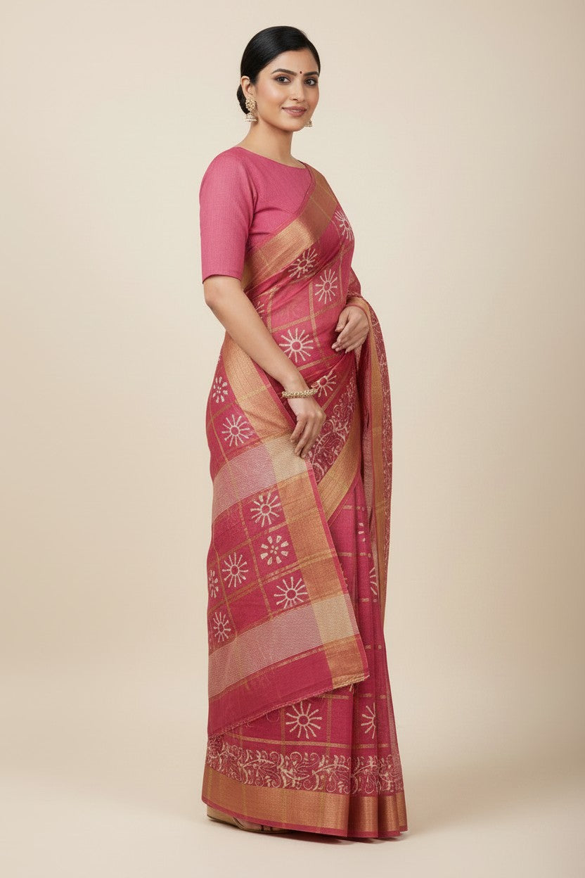 Handcrafted Pure Tussar Silk Printed Saree - Royal Blue | Rangoli