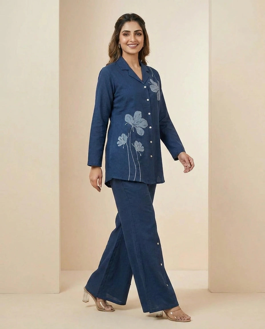 Navy Blue Cotton Co-ord Set - Rangoli India
