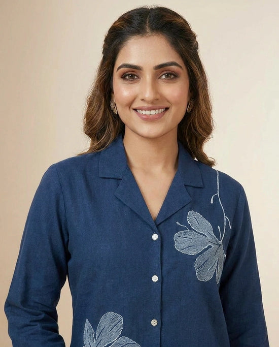 Navy Blue Cotton Co-ord Set - Rangoli India