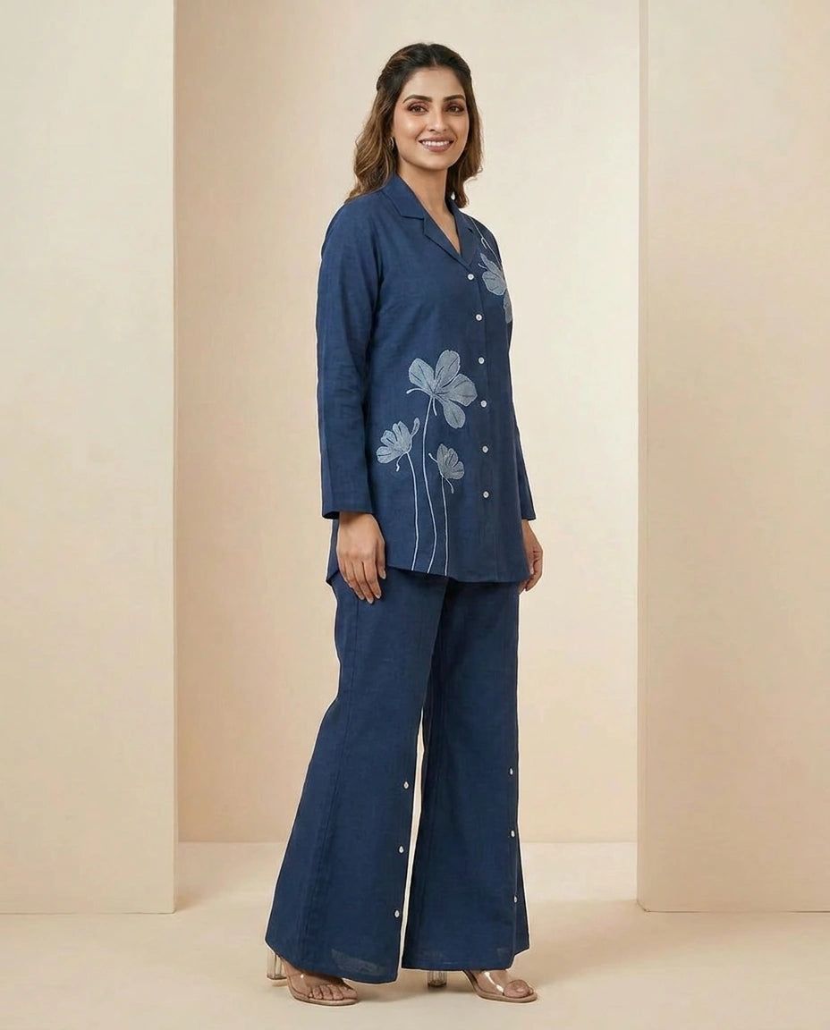 Navy Blue Cotton Co-ord Set - Rangoli India