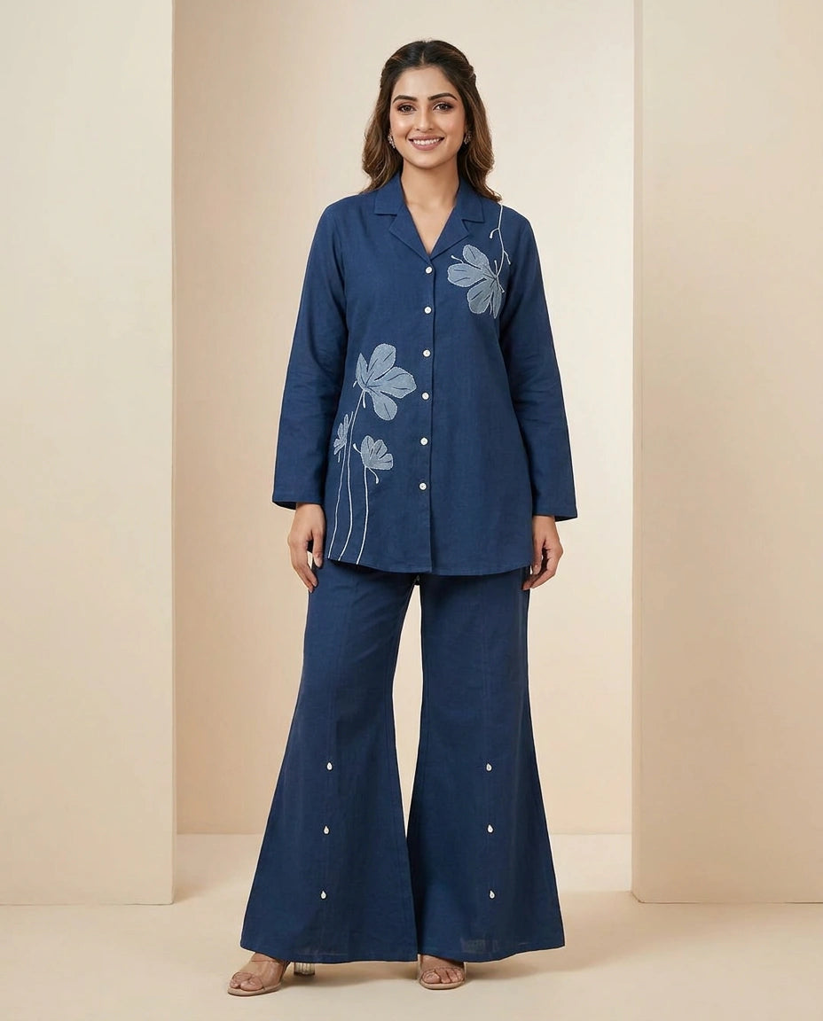 Navy Blue Cotton Co-ord Set - Rangoli India