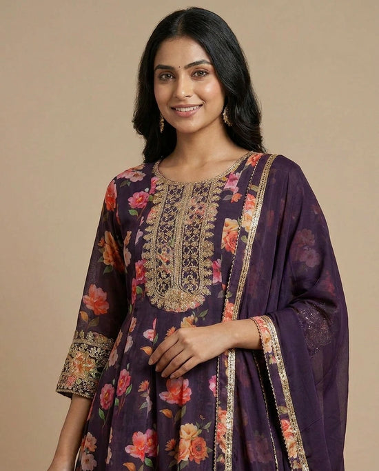 Purple Chinon Palazzo Suit