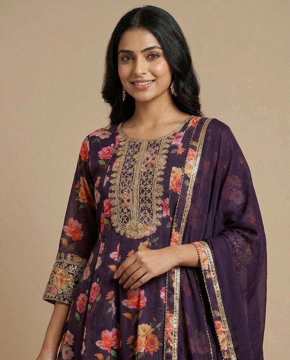 Chinon Palazzo Suit Set with Wide Palazzo Pants Dupatta view 4