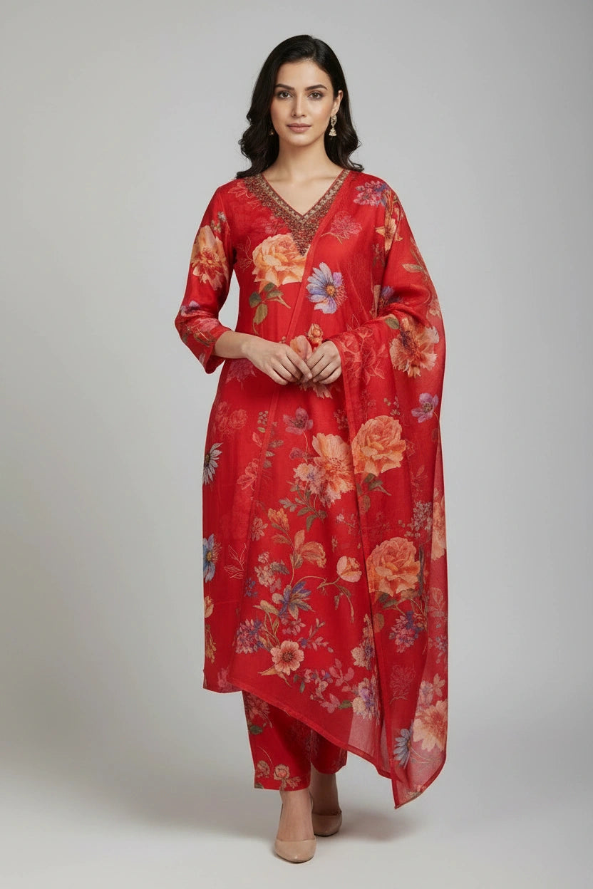 Refined Chinon Straight Suit - Rangoli Sarees