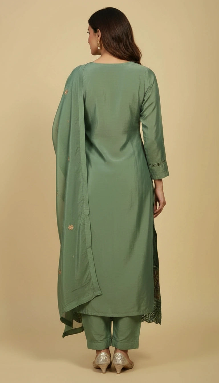 Chinon Straight Salwar Suit Set with Matching Dupatta Set