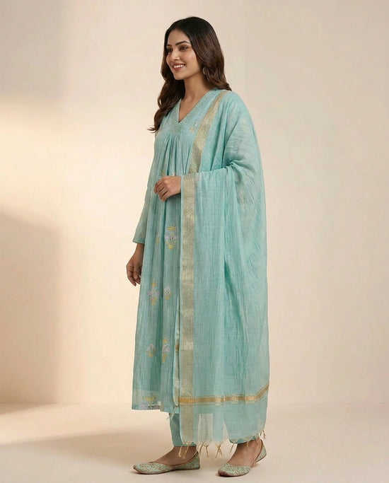 Mul Chanderi Suit A Line - Rangoli India