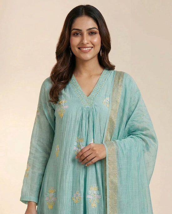Mul Chanderi Suit A Line - Rangoli India