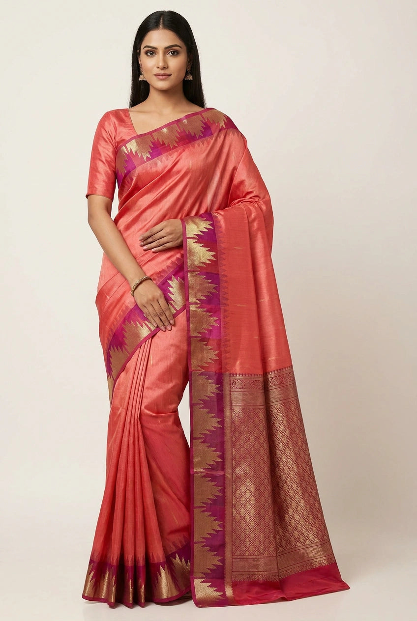 Tussar Silk South Saree with South Border for Family Function