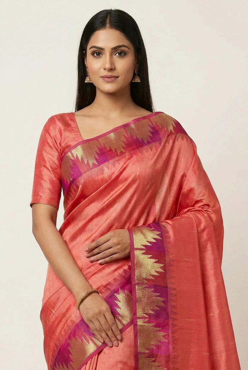 Tussar Silk South Saree with South Border for Family Function