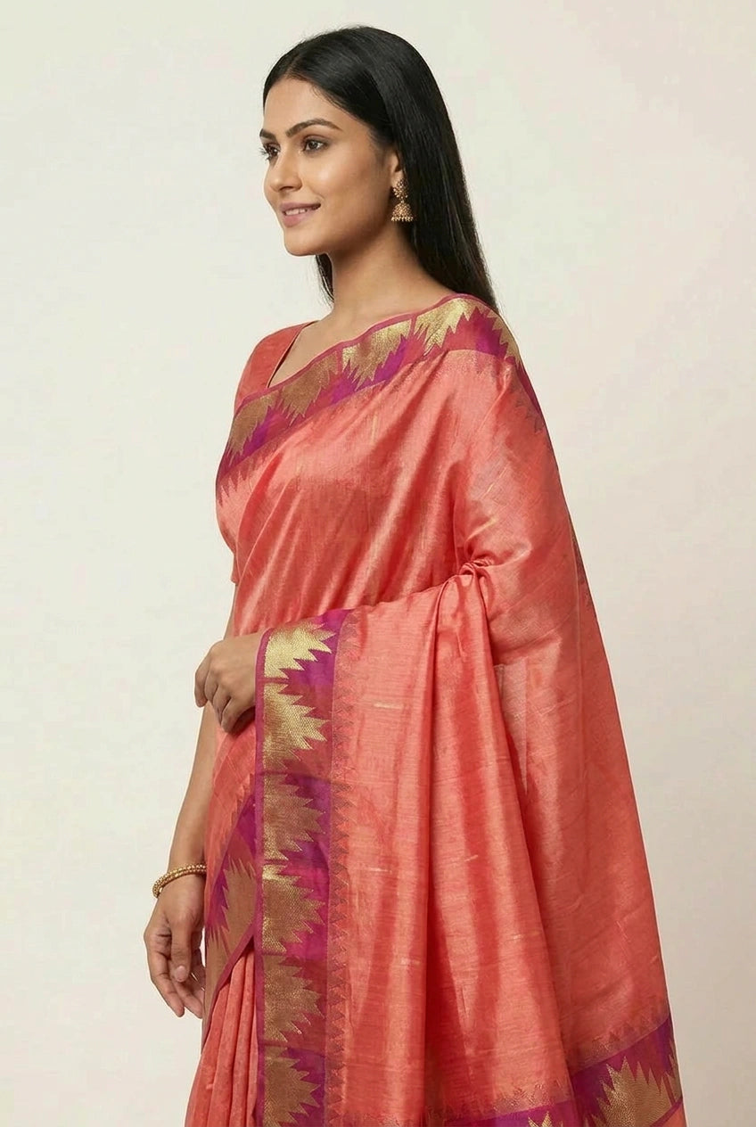 Tussar Silk South Saree with South Border for Family Function