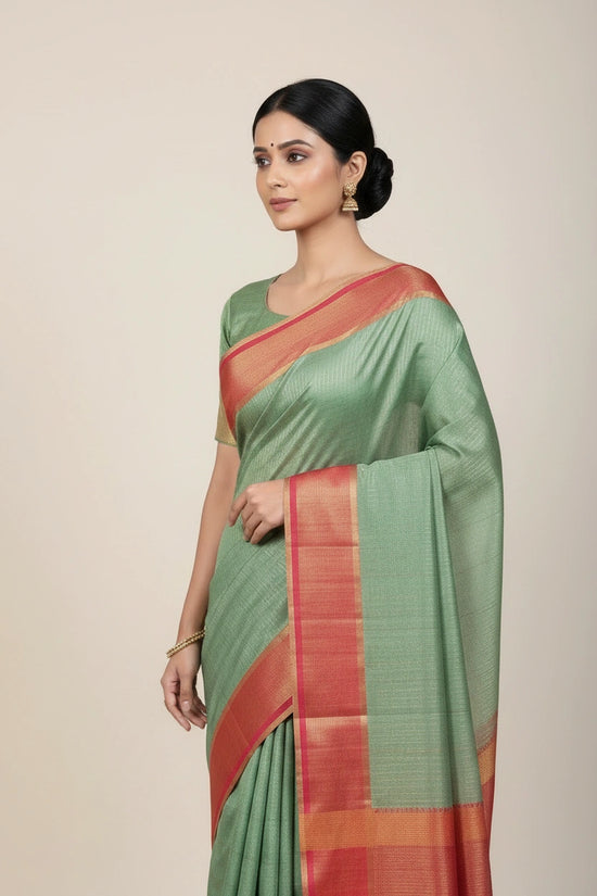 Handcrafted Pure Tussar Silk Chapa Weave Handloom Saree - Peach/Pink | Rangoli