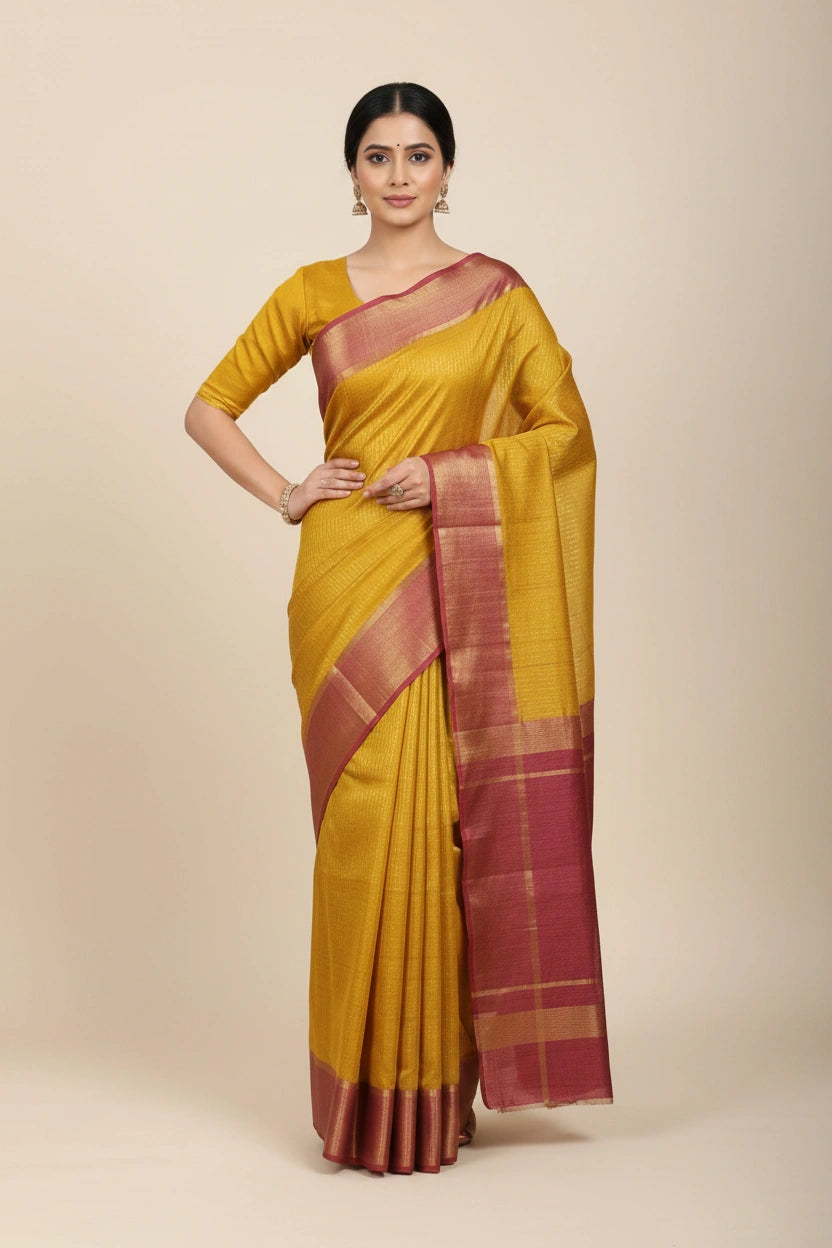 Handcrafted Pure Tussar Silk Chapa Weave Handloom Saree - Grey/Brown | Rangoli