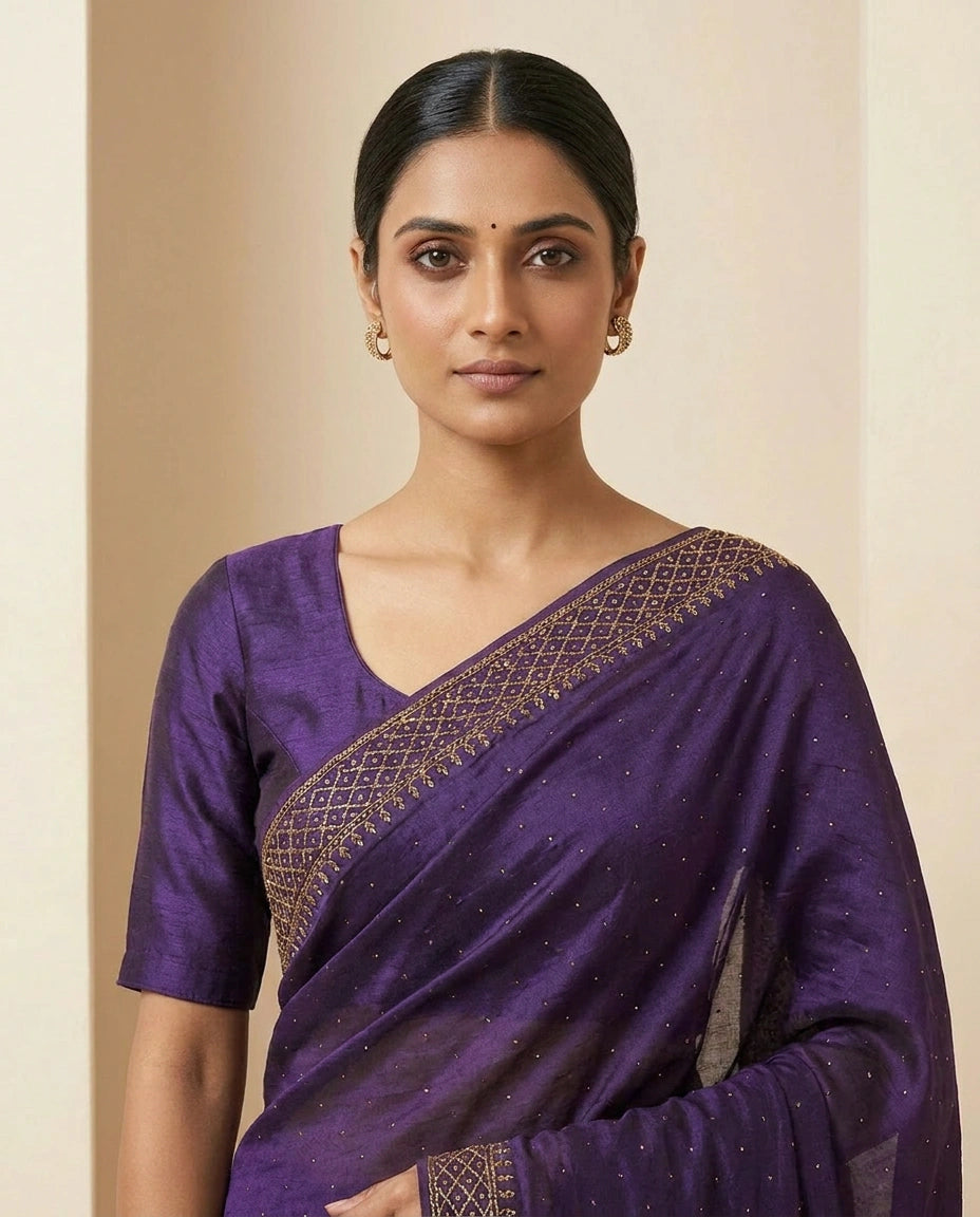 Wrinkle Satin Saree with Fine Thread and Zari Embroidery view 10