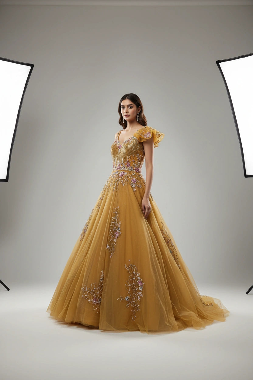 Designer Embroidered Net Suit Gown | Rangoli