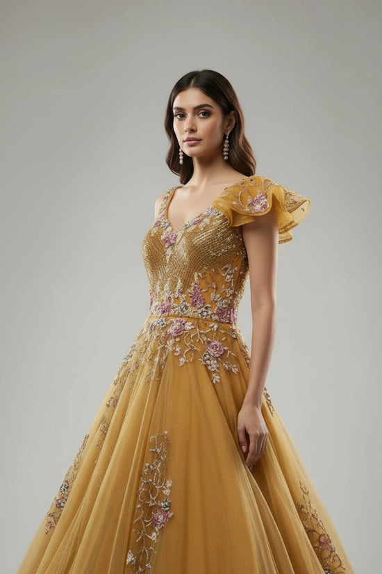 Designer Embroidered Net Suit Gown - View 2 | Rangoli