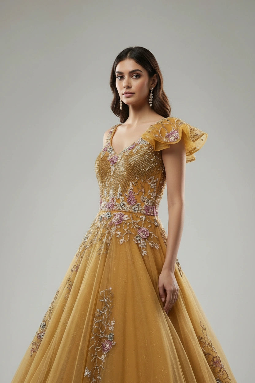 Designer Embroidered Net Suit Gown - View 2 | Rangoli