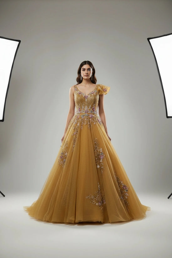 Designer Embroidered Net Suit Gown - View 3 | Rangoli