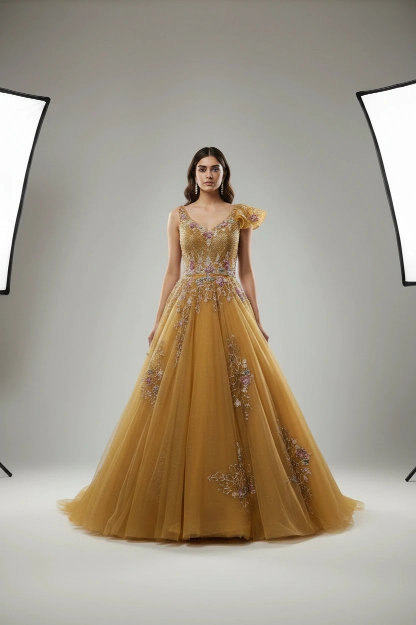 Designer Embroidered Net Suit Gown - View 3 | Rangoli