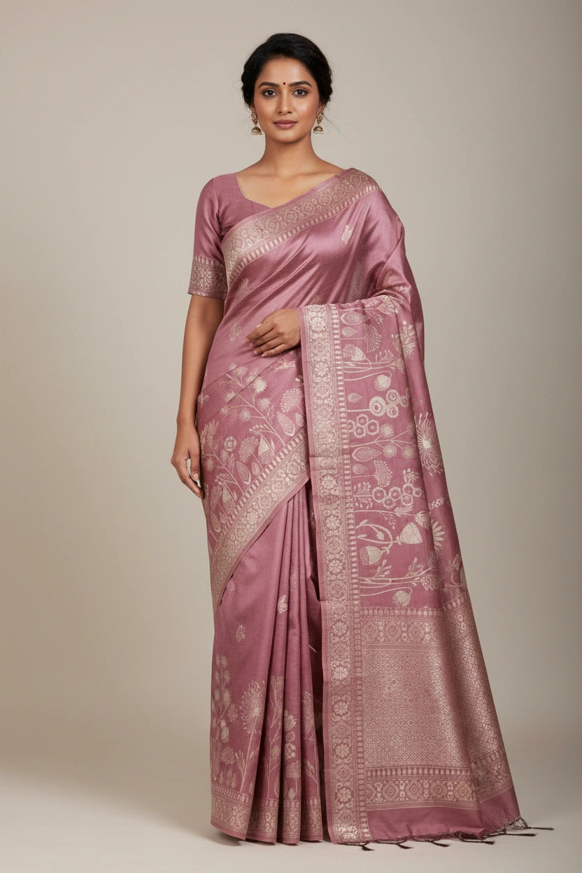 Bengal Tussar Linen Saree with Traditional Weave