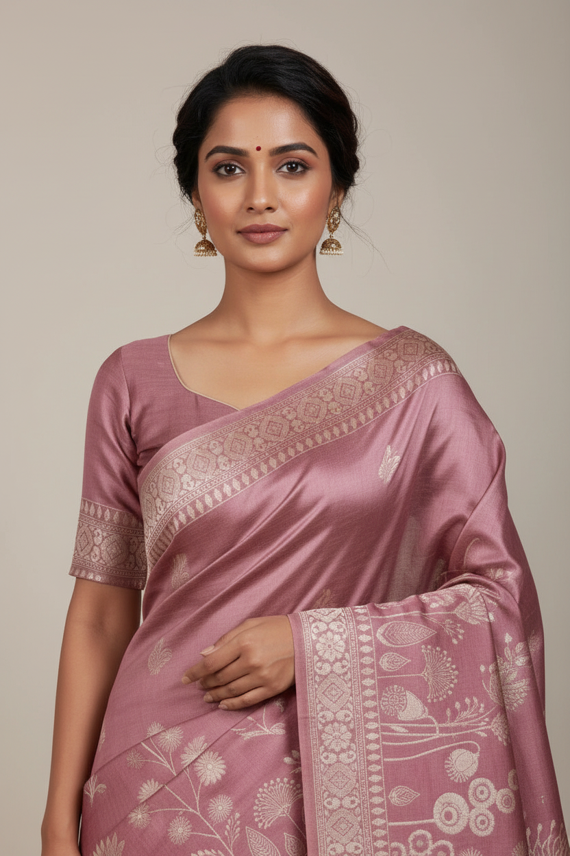 Bengal Tussar Linen Saree with Traditional Weave