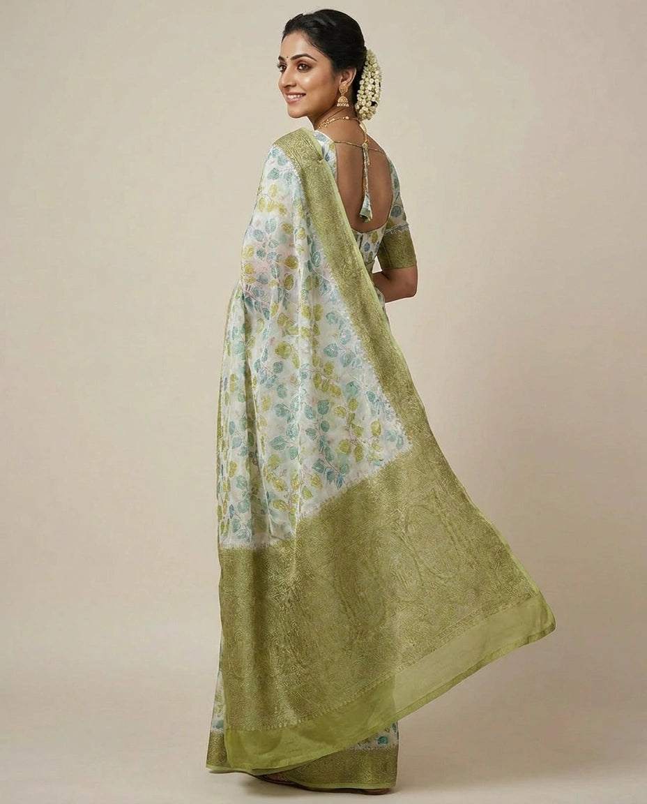 GG Khaddi Banarasi Saree with Woven Leaf Motifs - Rangoli India