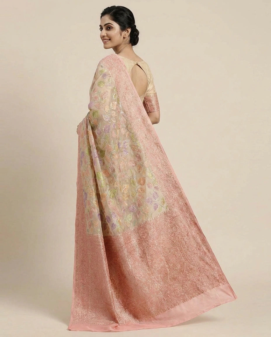 GG Khaddi Banarasi Saree with Woven Leaf Motifs - Rangoli India