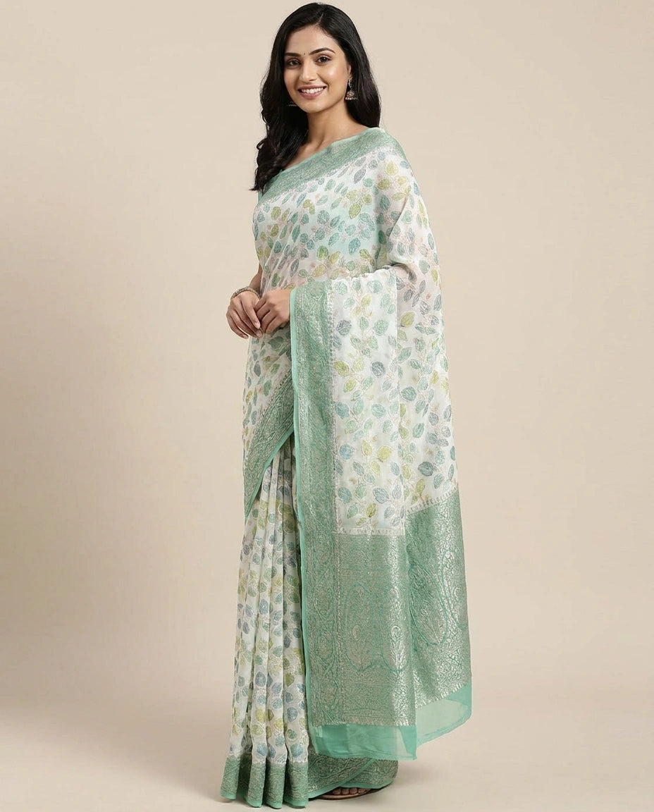 GG Khaddi Banarasi Saree with Woven Leaf Motifs - Rangoli India