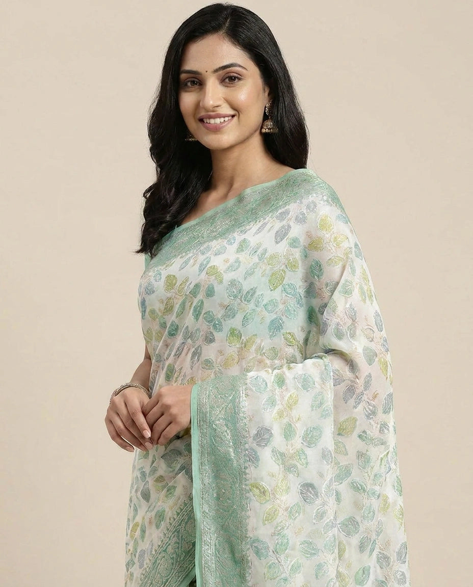 GG Khaddi Banarasi Saree with Woven Leaf Motifs - Rangoli India