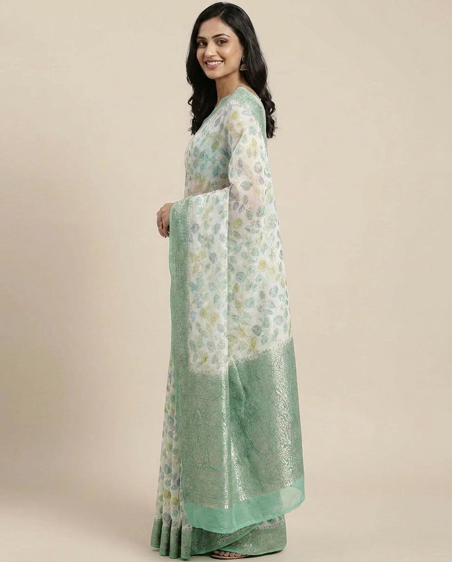 GG Khaddi Banarasi Saree with Woven Leaf Motifs - Rangoli India