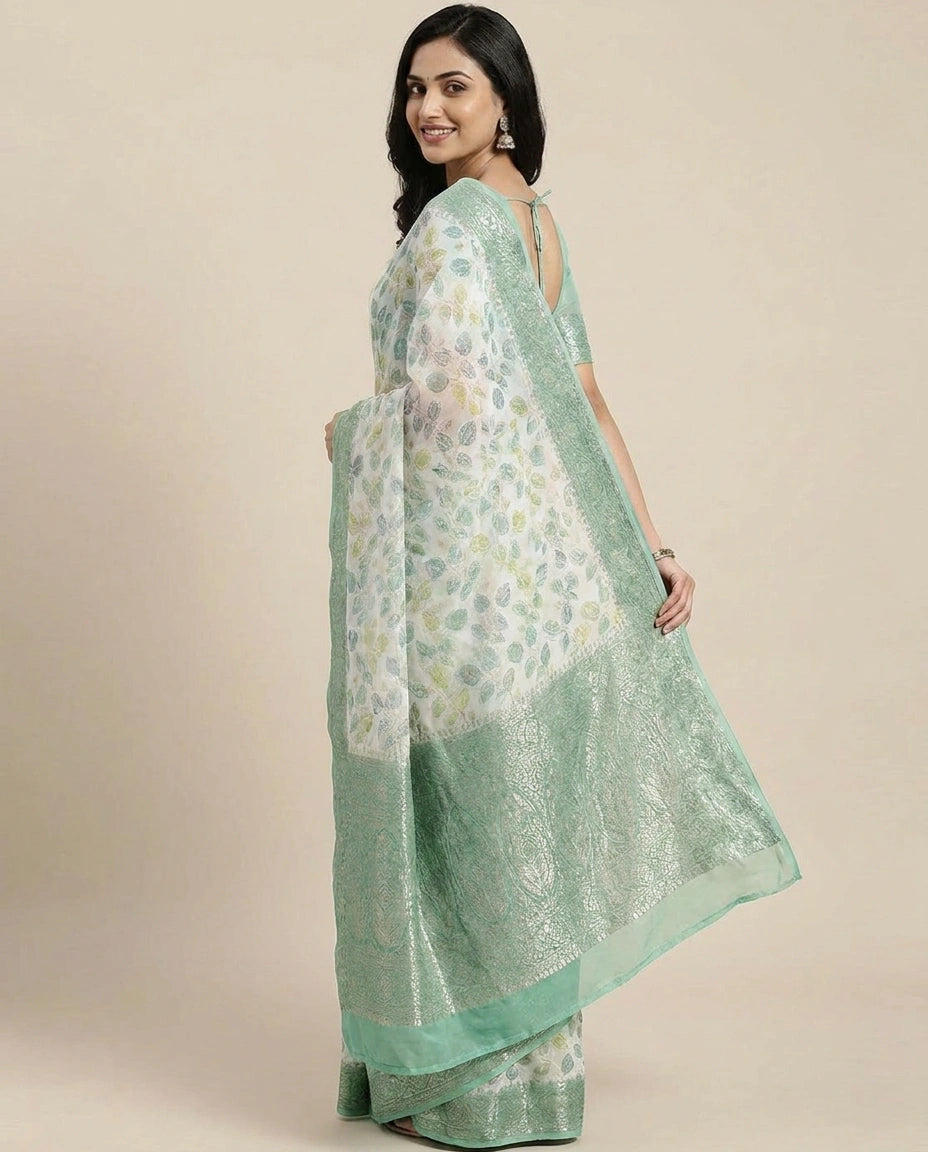 GG Khaddi Banarasi Saree with Woven Leaf Motifs - Rangoli India