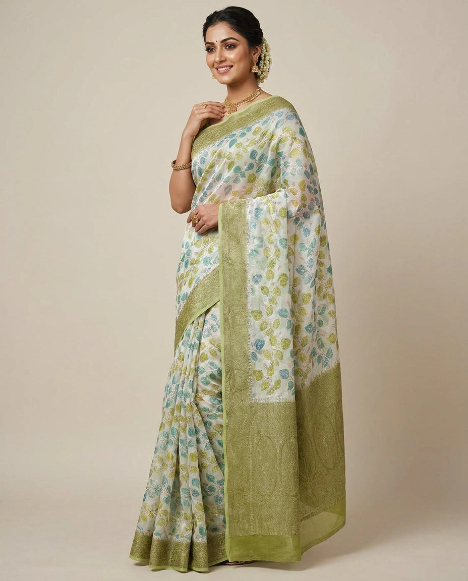 GG Khaddi Banarasi Saree with Woven Leaf Motifs